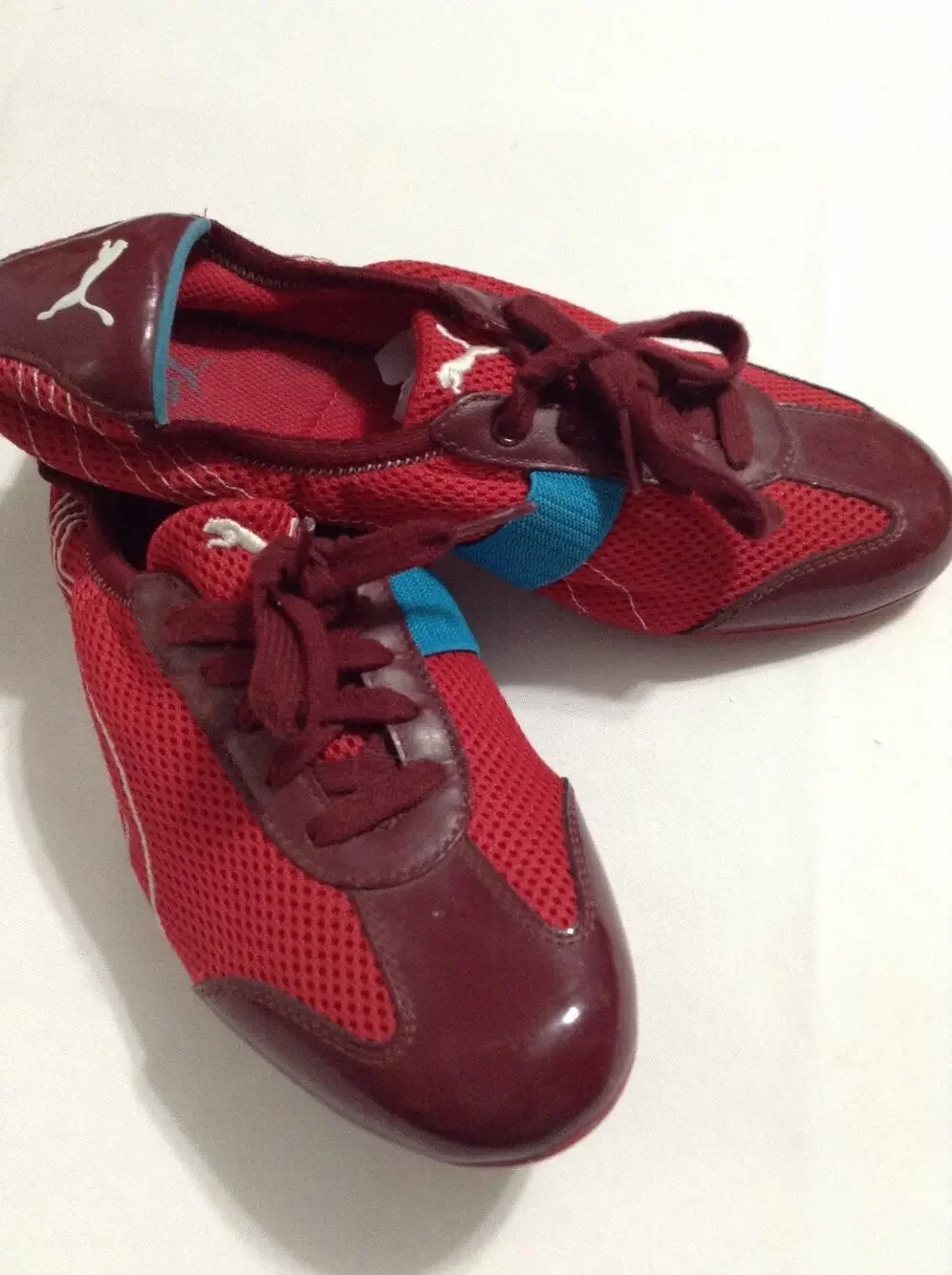 Puma Karly Womens Size 10 Red Burgundy Mesh Patent Leather Low Profile Sneakers